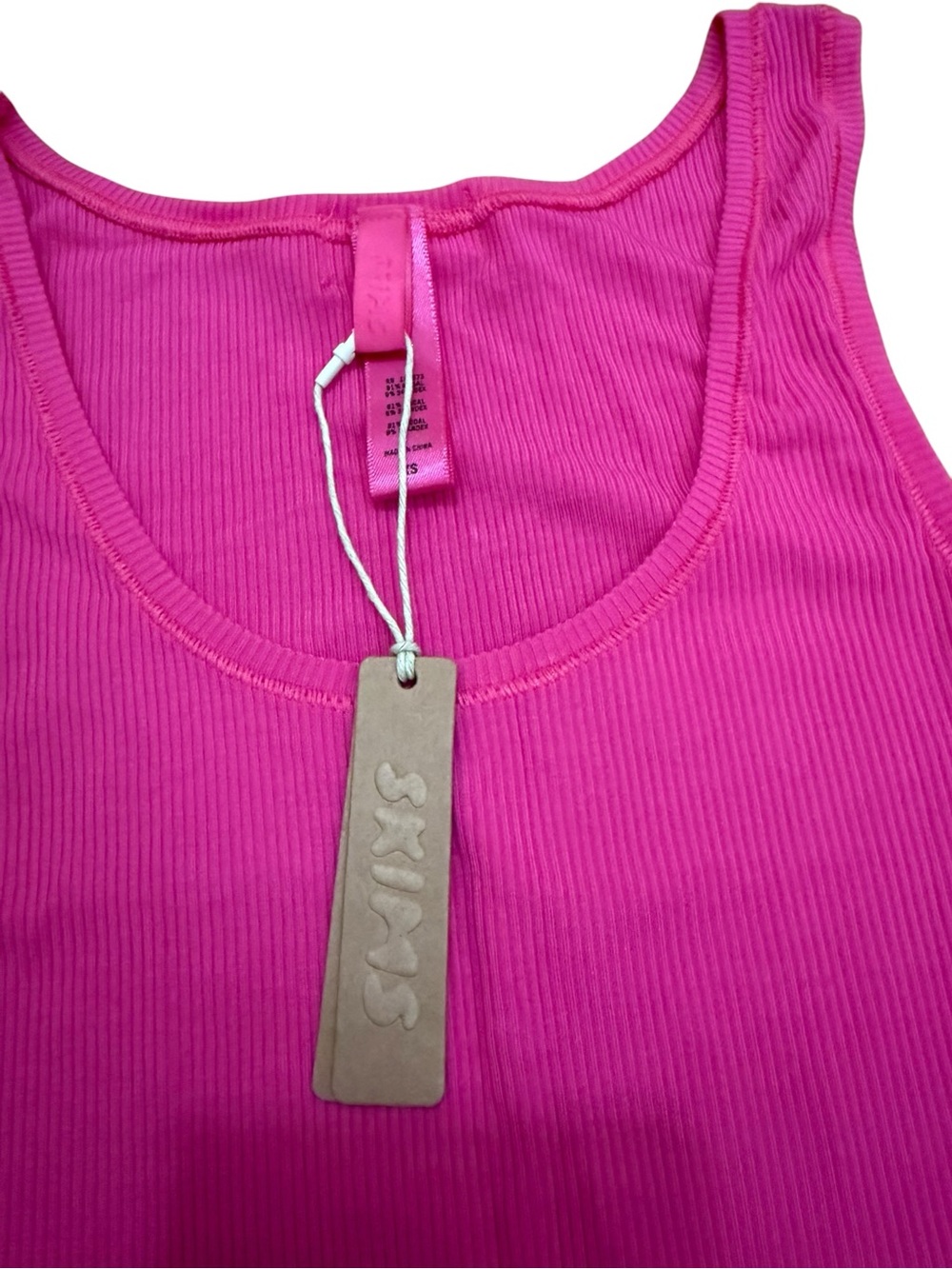 SKIMS Ribbed Tank Top in Hot Pink - Picture 3 of 4